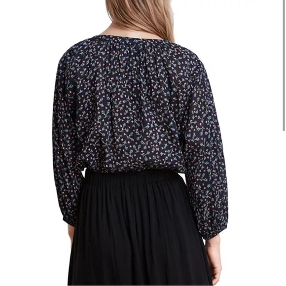 Anthro Velvet by Graham & Spencer Black Floral Collarless Peasant Blouse Top S - Picture 2 of 14